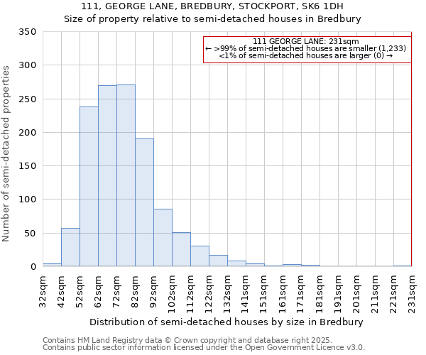 111, GEORGE LANE, BREDBURY, STOCKPORT, SK6 1DH: Size of property relative to detached houses in Bredbury