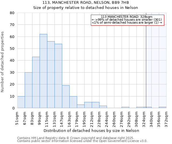 113, MANCHESTER ROAD, NELSON, BB9 7HB: Size of property relative to detached houses in Nelson