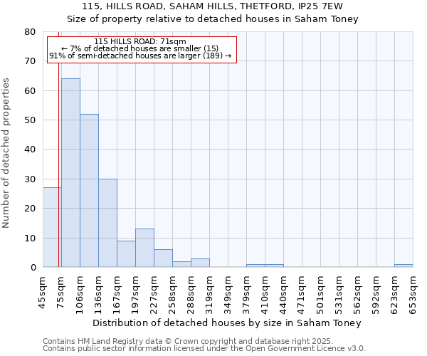 115, HILLS ROAD, SAHAM HILLS, THETFORD, IP25 7EW: Size of property relative to detached houses in Saham Toney