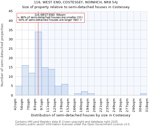 116, WEST END, COSTESSEY, NORWICH, NR8 5AJ: Size of property relative to detached houses in Costessey