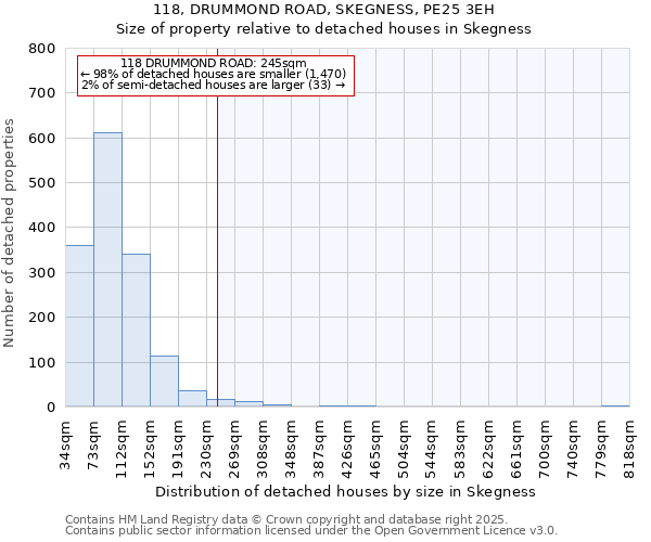 118, DRUMMOND ROAD, SKEGNESS, PE25 3EH: Size of property relative to detached houses in Skegness