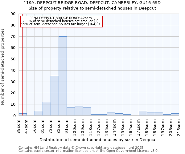 119A, DEEPCUT BRIDGE ROAD, DEEPCUT, CAMBERLEY, GU16 6SD: Size of property relative to detached houses in Deepcut