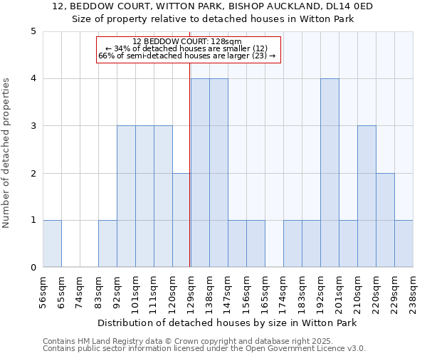 12, BEDDOW COURT, WITTON PARK, BISHOP AUCKLAND, DL14 0ED: Size of property relative to detached houses in Witton Park