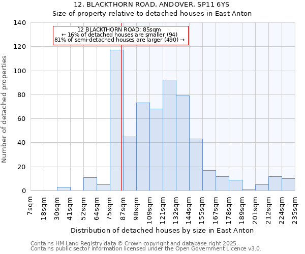 12, BLACKTHORN ROAD, ANDOVER, SP11 6YS: Size of property relative to detached houses in East Anton