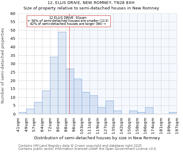 12, ELLIS DRIVE, NEW ROMNEY, TN28 8XH: Size of property relative to detached houses in New Romney