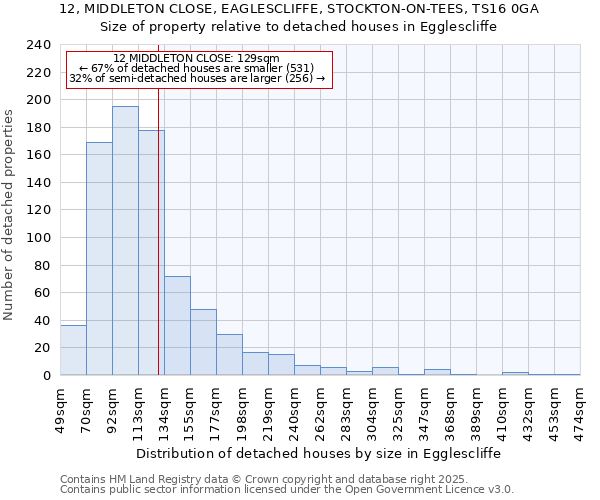 12, MIDDLETON CLOSE, EAGLESCLIFFE, STOCKTON-ON-TEES, TS16 0GA: Size of property relative to detached houses in Egglescliffe