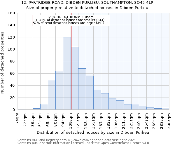 12, PARTRIDGE ROAD, DIBDEN PURLIEU, SOUTHAMPTON, SO45 4LP: Size of property relative to detached houses in Dibden Purlieu