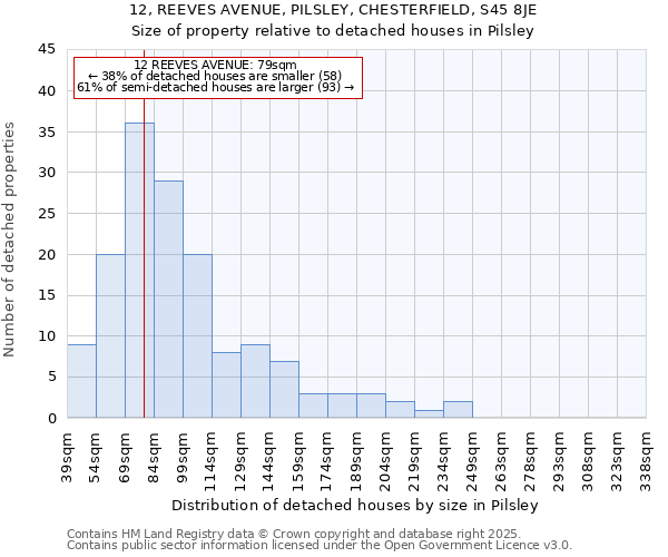 12, REEVES AVENUE, PILSLEY, CHESTERFIELD, S45 8JE: Size of property relative to detached houses in Pilsley