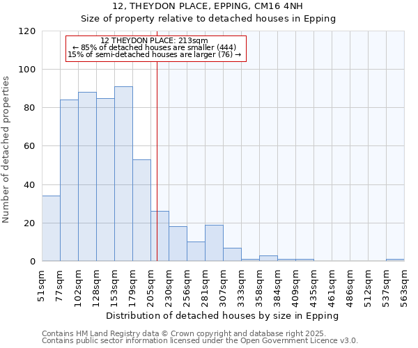 12, THEYDON PLACE, EPPING, CM16 4NH: Size of property relative to detached houses in Epping