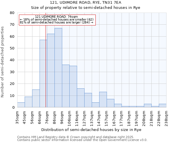 121, UDIMORE ROAD, RYE, TN31 7EA: Size of property relative to detached houses in Rye