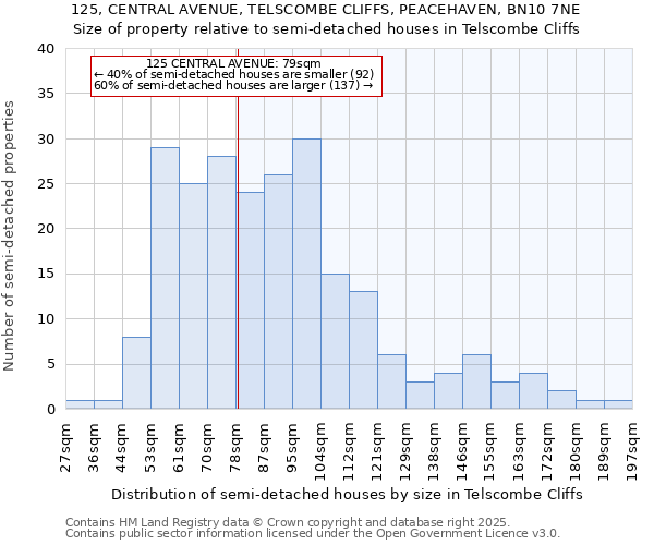 125, CENTRAL AVENUE, TELSCOMBE CLIFFS, PEACEHAVEN, BN10 7NE: Size of property relative to detached houses in Telscombe Cliffs