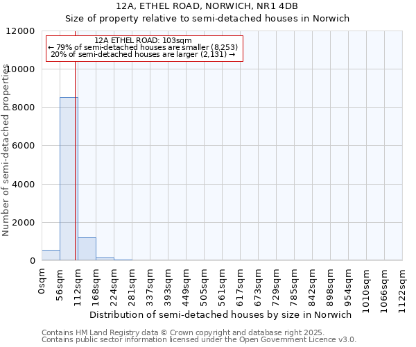 12A, ETHEL ROAD, NORWICH, NR1 4DB: Size of property relative to detached houses in Norwich