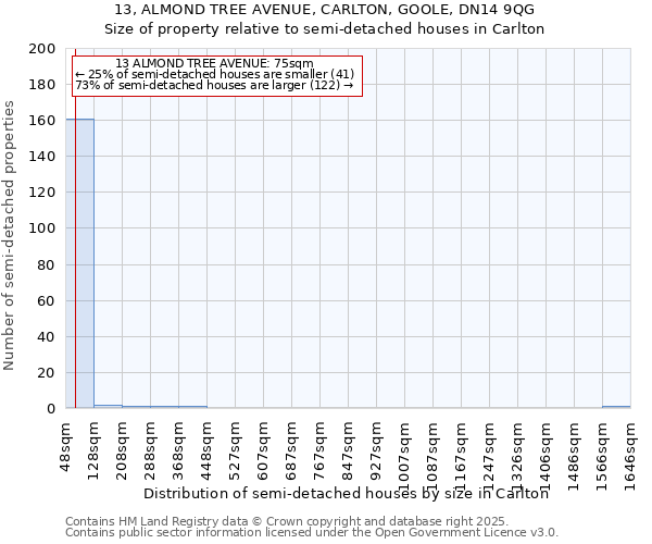 13, ALMOND TREE AVENUE, CARLTON, GOOLE, DN14 9QG: Size of property relative to detached houses in Carlton