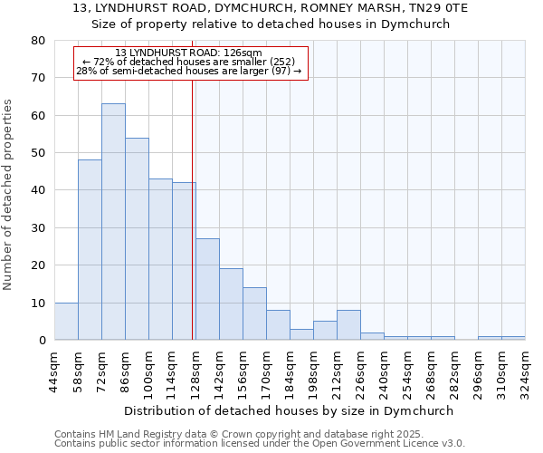 13, LYNDHURST ROAD, DYMCHURCH, ROMNEY MARSH, TN29 0TE: Size of property relative to detached houses in Dymchurch