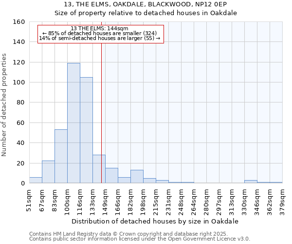 13, THE ELMS, OAKDALE, BLACKWOOD, NP12 0EP: Size of property relative to detached houses in Oakdale