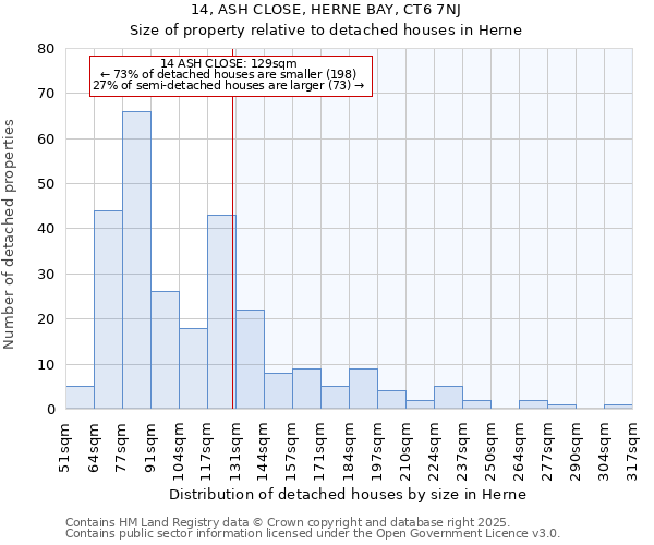 14, ASH CLOSE, HERNE BAY, CT6 7NJ: Size of property relative to detached houses in Herne