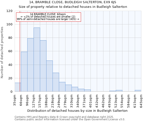 14, BRAMBLE CLOSE, BUDLEIGH SALTERTON, EX9 6JS: Size of property relative to detached houses in Budleigh Salterton