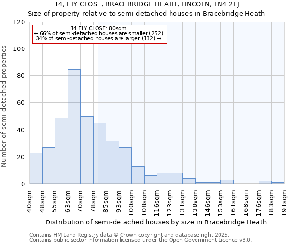 14, ELY CLOSE, BRACEBRIDGE HEATH, LINCOLN, LN4 2TJ: Size of property relative to detached houses in Bracebridge Heath