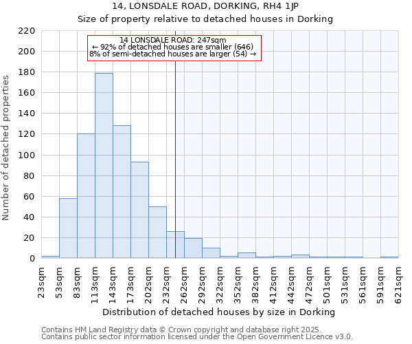 14, LONSDALE ROAD, DORKING, RH4 1JP: Size of property relative to detached houses in Dorking