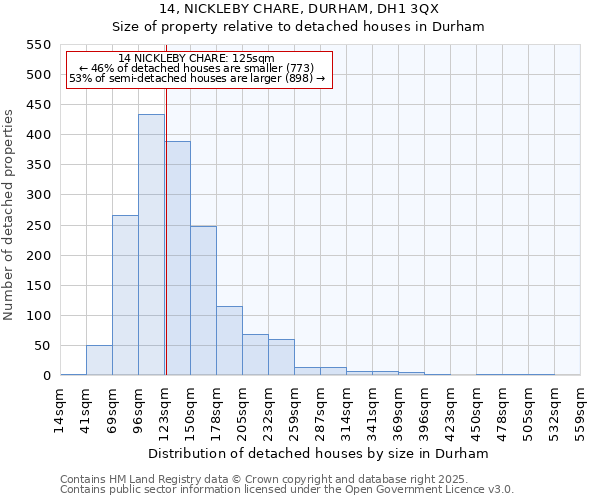 14, NICKLEBY CHARE, DURHAM, DH1 3QX: Size of property relative to detached houses in Durham