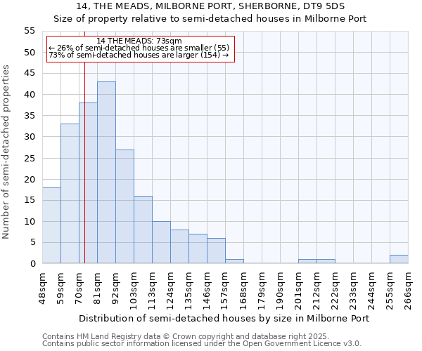 14, THE MEADS, MILBORNE PORT, SHERBORNE, DT9 5DS: Size of property relative to detached houses in Milborne Port