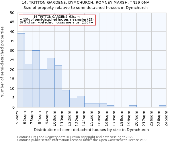 14, TRITTON GARDENS, DYMCHURCH, ROMNEY MARSH, TN29 0NA: Size of property relative to detached houses in Dymchurch