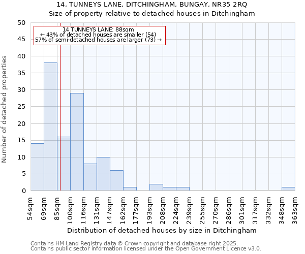 14, TUNNEYS LANE, DITCHINGHAM, BUNGAY, NR35 2RQ: Size of property relative to detached houses in Ditchingham