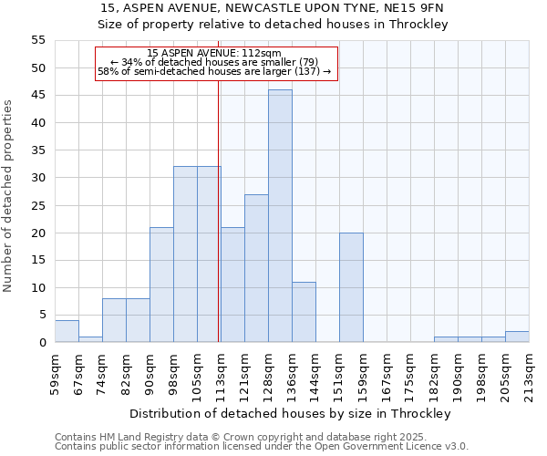 15, ASPEN AVENUE, NEWCASTLE UPON TYNE, NE15 9FN: Size of property relative to detached houses in Throckley