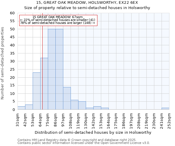 15, GREAT OAK MEADOW, HOLSWORTHY, EX22 6EX: Size of property relative to detached houses in Holsworthy