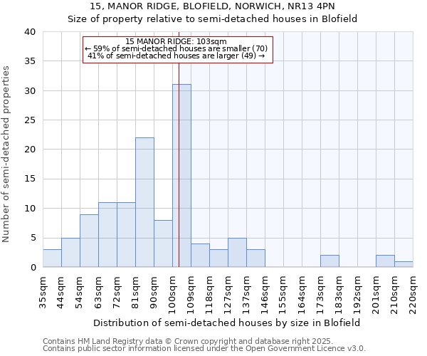 15, MANOR RIDGE, BLOFIELD, NORWICH, NR13 4PN: Size of property relative to detached houses in Blofield