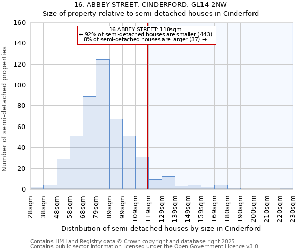 16, ABBEY STREET, CINDERFORD, GL14 2NW: Size of property relative to detached houses in Cinderford