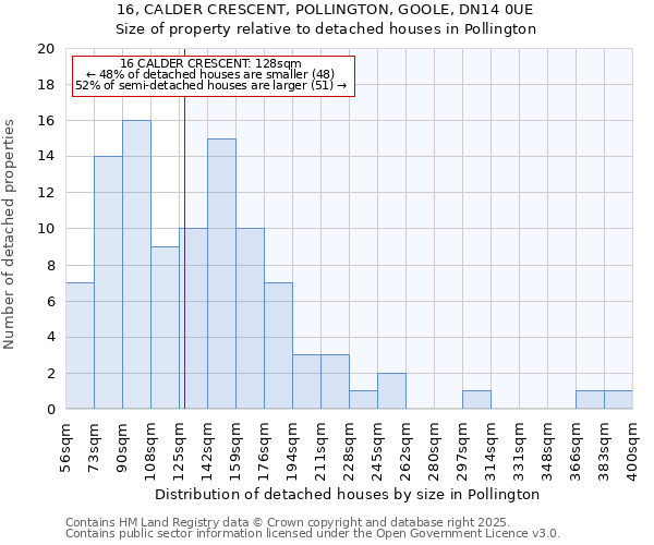 16, CALDER CRESCENT, POLLINGTON, GOOLE, DN14 0UE: Size of property relative to detached houses in Pollington