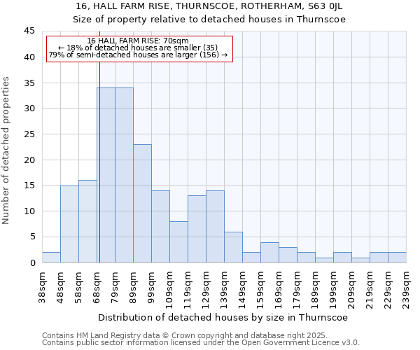 16, HALL FARM RISE, THURNSCOE, ROTHERHAM, S63 0JL: Size of property relative to detached houses in Thurnscoe