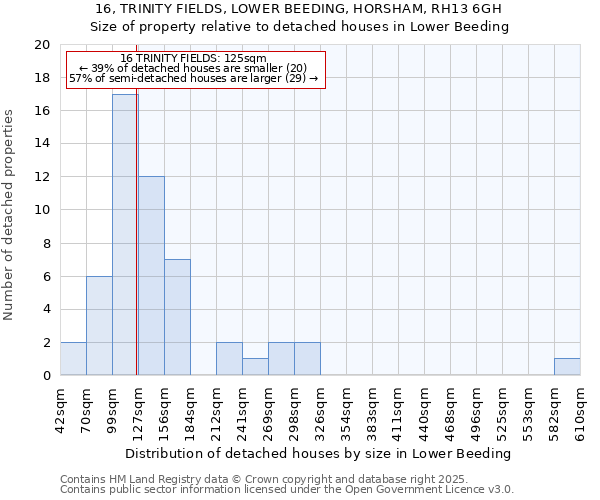 16, TRINITY FIELDS, LOWER BEEDING, HORSHAM, RH13 6GH: Size of property relative to detached houses in Lower Beeding