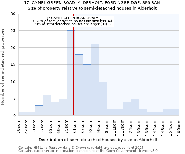 17, CAMEL GREEN ROAD, ALDERHOLT, FORDINGBRIDGE, SP6 3AN: Size of property relative to detached houses in Alderholt