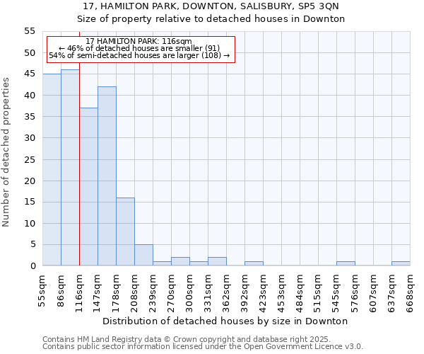 17, HAMILTON PARK, DOWNTON, SALISBURY, SP5 3QN: Size of property relative to detached houses in Downton