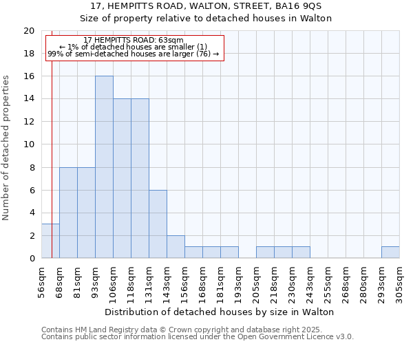 17, HEMPITTS ROAD, WALTON, STREET, BA16 9QS: Size of property relative to detached houses in Walton