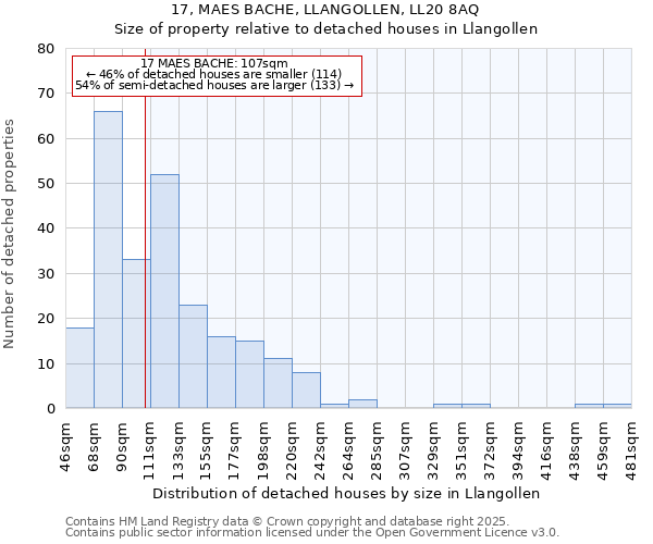 17, MAES BACHE, LLANGOLLEN, LL20 8AQ: Size of property relative to detached houses in Llangollen