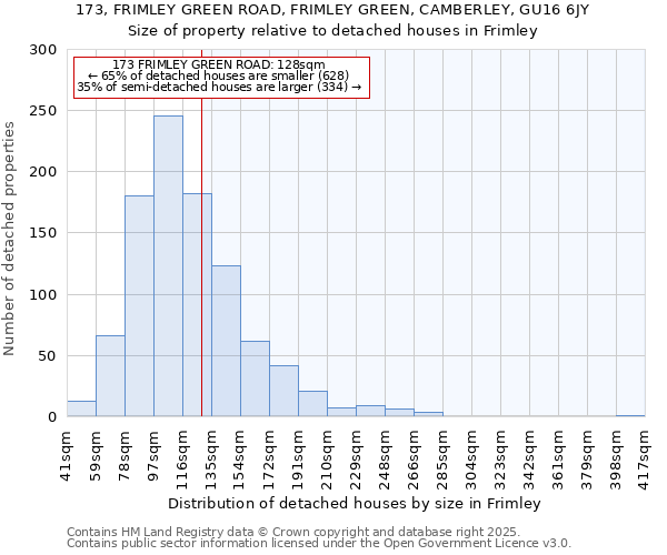 173, FRIMLEY GREEN ROAD, FRIMLEY GREEN, CAMBERLEY, GU16 6JY: Size of property relative to detached houses in Frimley