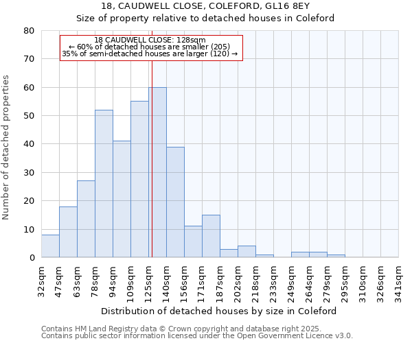 18, CAUDWELL CLOSE, COLEFORD, GL16 8EY: Size of property relative to detached houses in Coleford