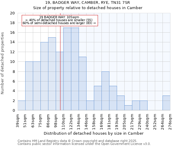 19, BADGER WAY, CAMBER, RYE, TN31 7SR: Size of property relative to detached houses in Camber