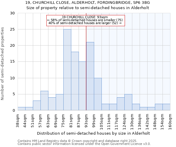 19, CHURCHILL CLOSE, ALDERHOLT, FORDINGBRIDGE, SP6 3BG: Size of property relative to detached houses in Alderholt