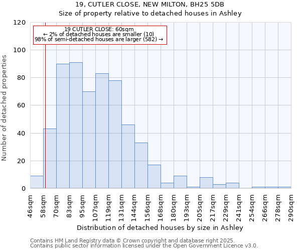 19, CUTLER CLOSE, NEW MILTON, BH25 5DB: Size of property relative to detached houses in Ashley