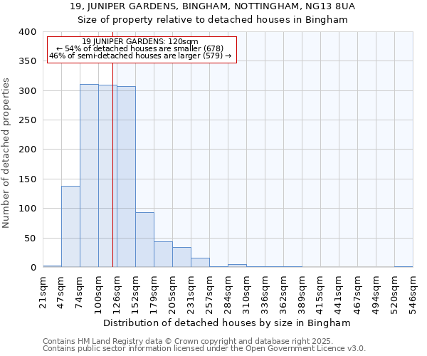 19, JUNIPER GARDENS, BINGHAM, NOTTINGHAM, NG13 8UA: Size of property relative to detached houses in Bingham