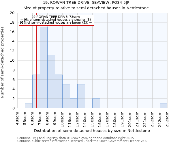 19, ROWAN TREE DRIVE, SEAVIEW, PO34 5JP: Size of property relative to detached houses in Nettlestone