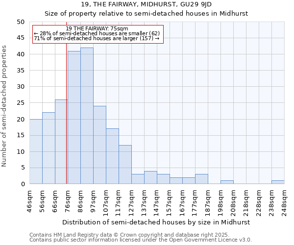 19, THE FAIRWAY, MIDHURST, GU29 9JD: Size of property relative to detached houses in Midhurst