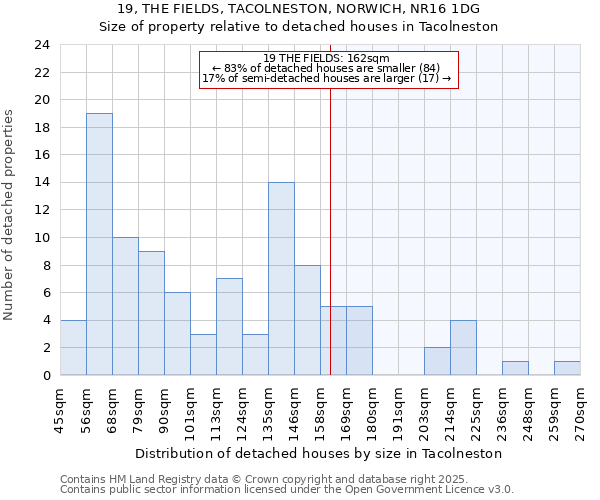 19, THE FIELDS, TACOLNESTON, NORWICH, NR16 1DG: Size of property relative to detached houses in Tacolneston