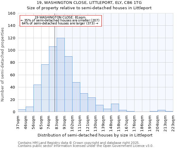 19, WASHINGTON CLOSE, LITTLEPORT, ELY, CB6 1TG: Size of property relative to detached houses in Littleport