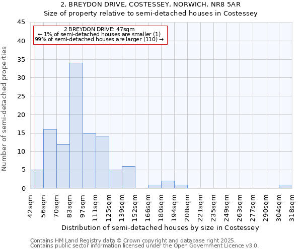 2, BREYDON DRIVE, COSTESSEY, NORWICH, NR8 5AR: Size of property relative to detached houses in Costessey