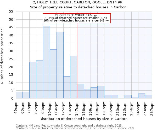 2, HOLLY TREE COURT, CARLTON, GOOLE, DN14 9RJ: Size of property relative to detached houses in Carlton